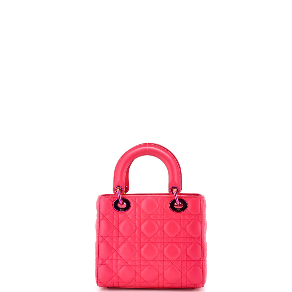 Lady Dior Bag Cannage Quilt Lambskin with Rainbow Hardware Small