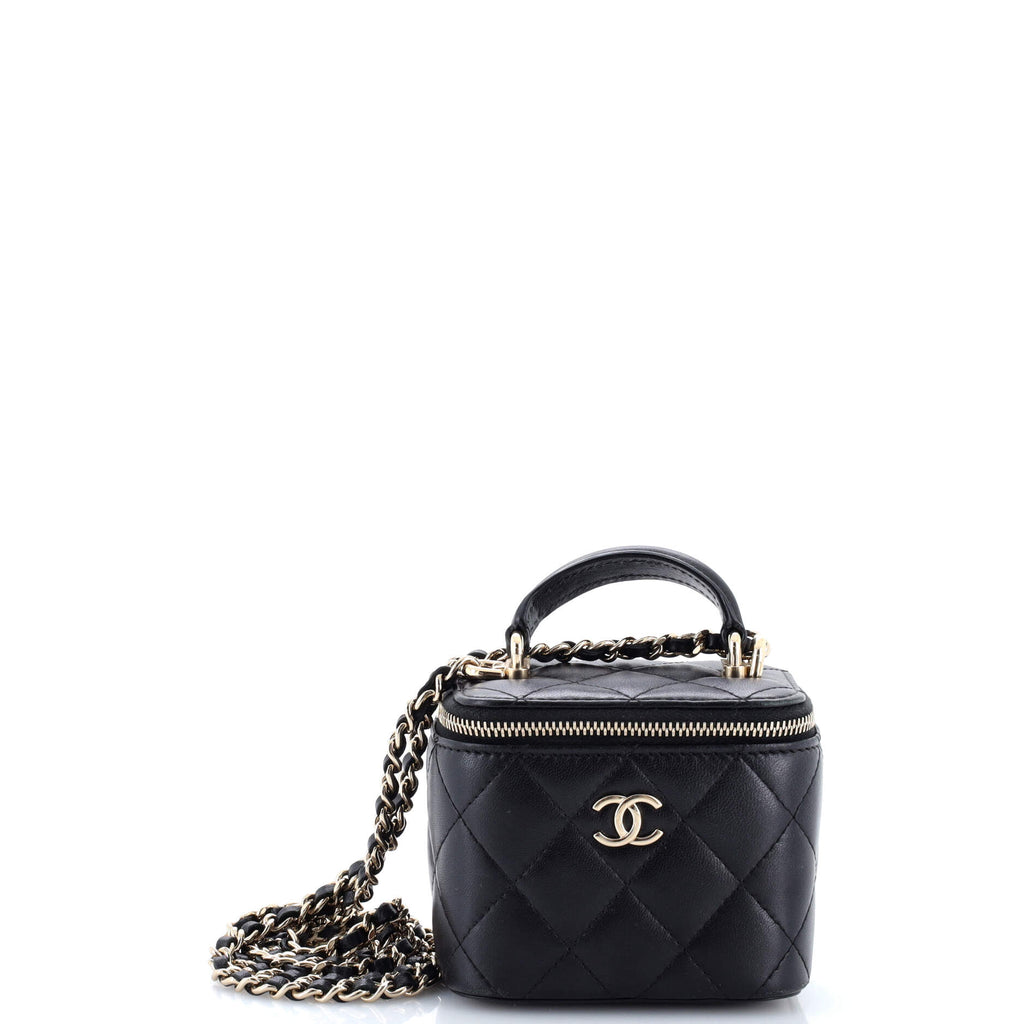 Classic Top Handle Vanity Case with Chain Quilted Lambskin Mini