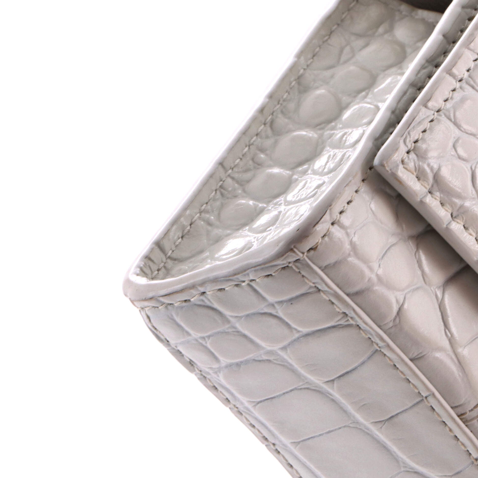 Hourglass Chain Wallet Crocodile Embossed Leather