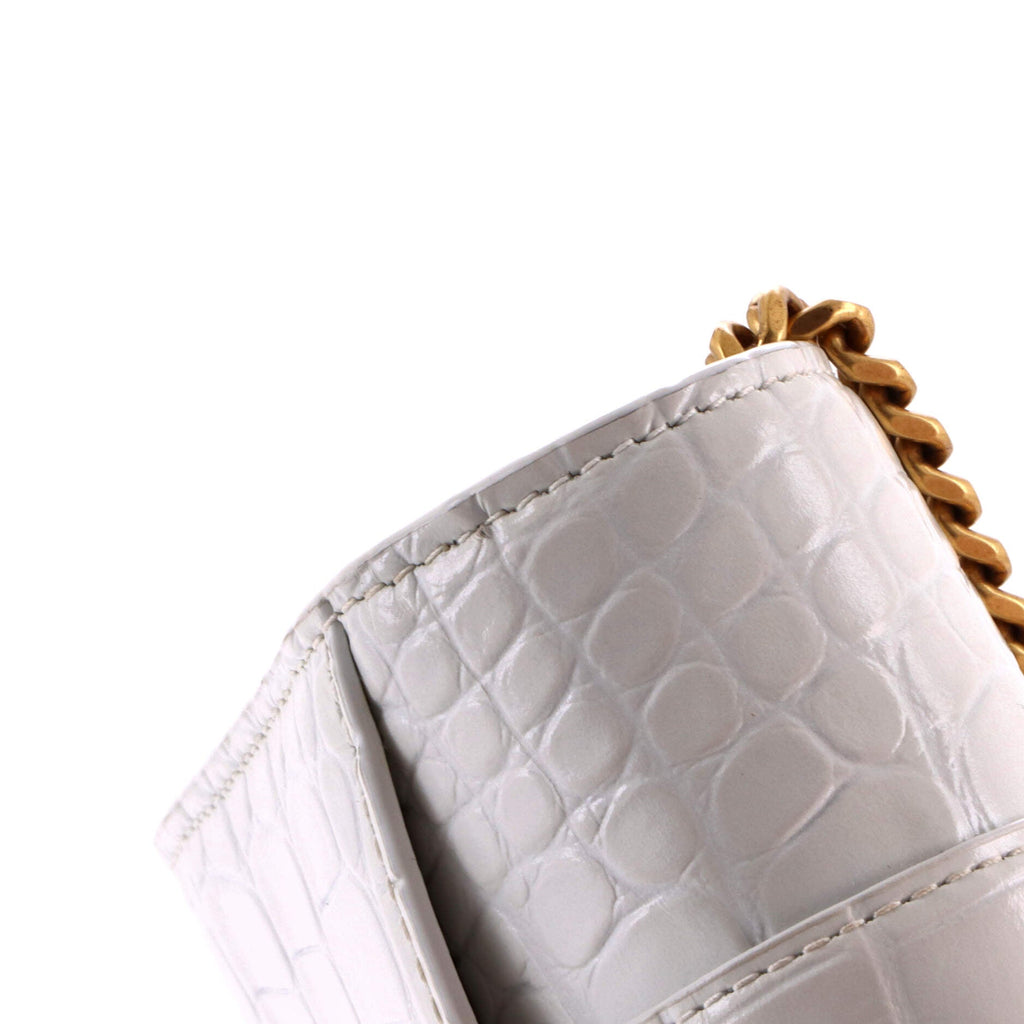 Hourglass Chain Wallet Crocodile Embossed Leather