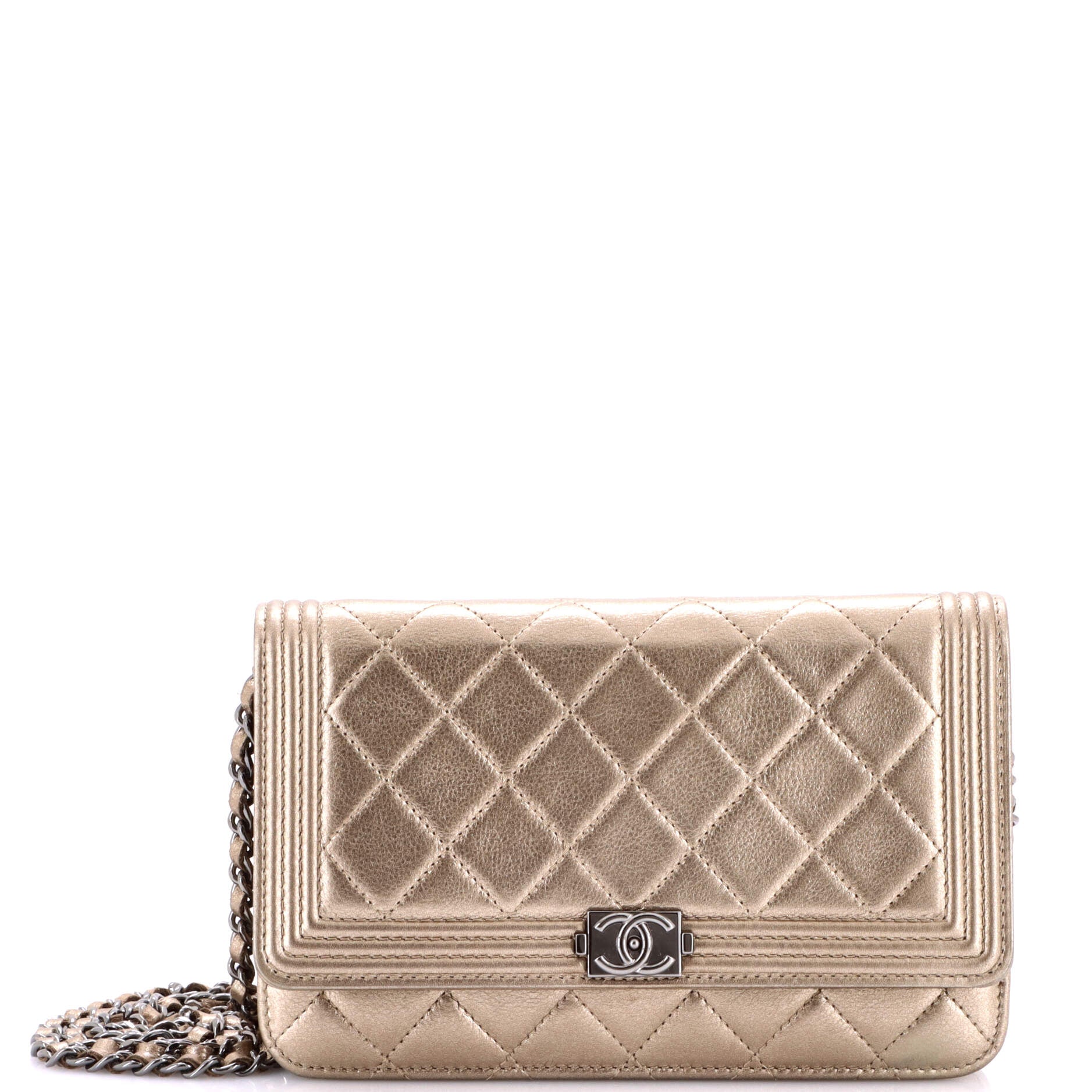 Boy Wallet on Chain Quilted Metallic Calfskin