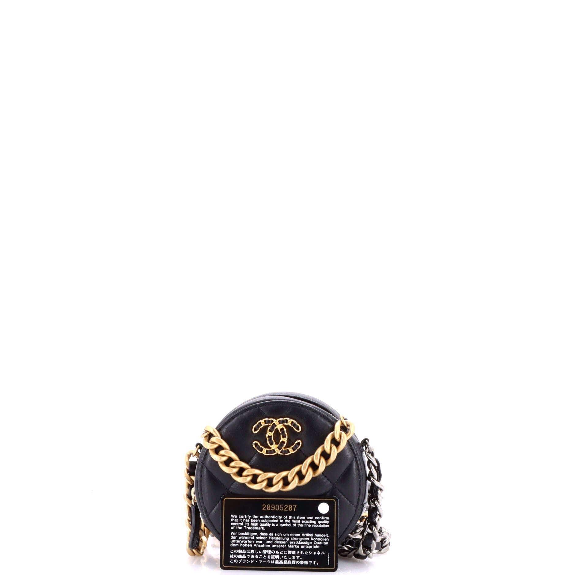 19 Round Clutch with Chain Quilted Leather