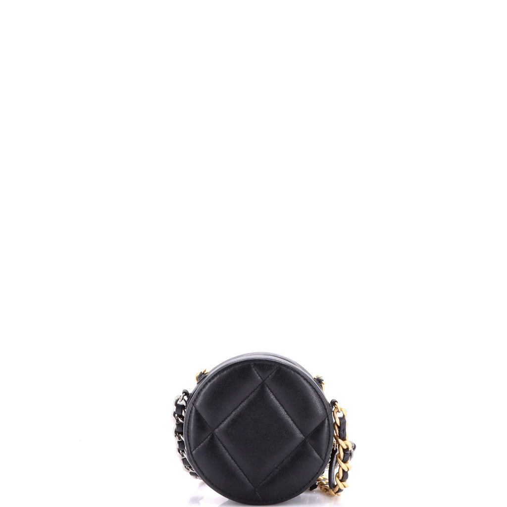 19 Round Clutch with Chain Quilted Leather