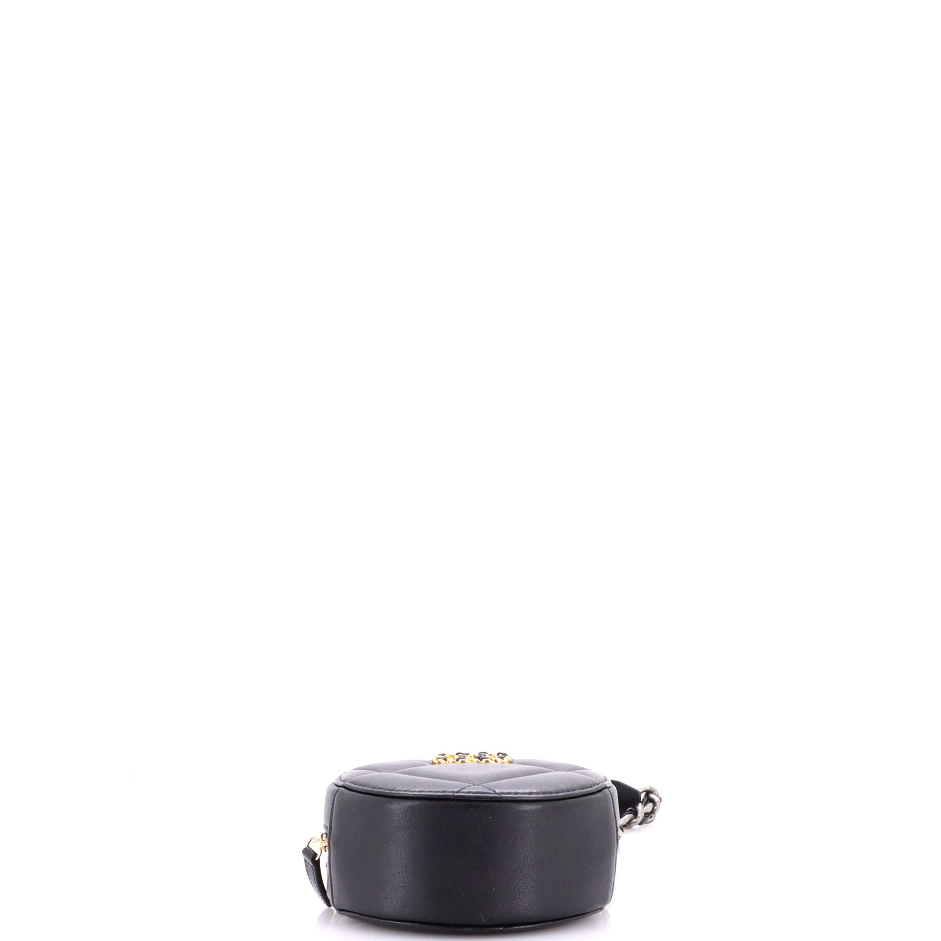 19 Round Clutch with Chain Quilted Leather