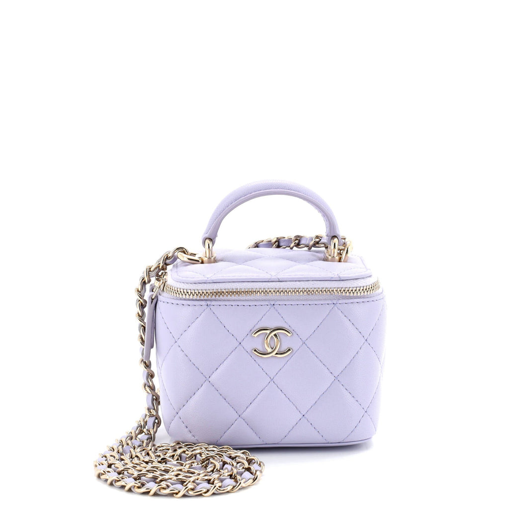 Classic Top Handle Vanity Case with Chain Quilted Lambskin Mini