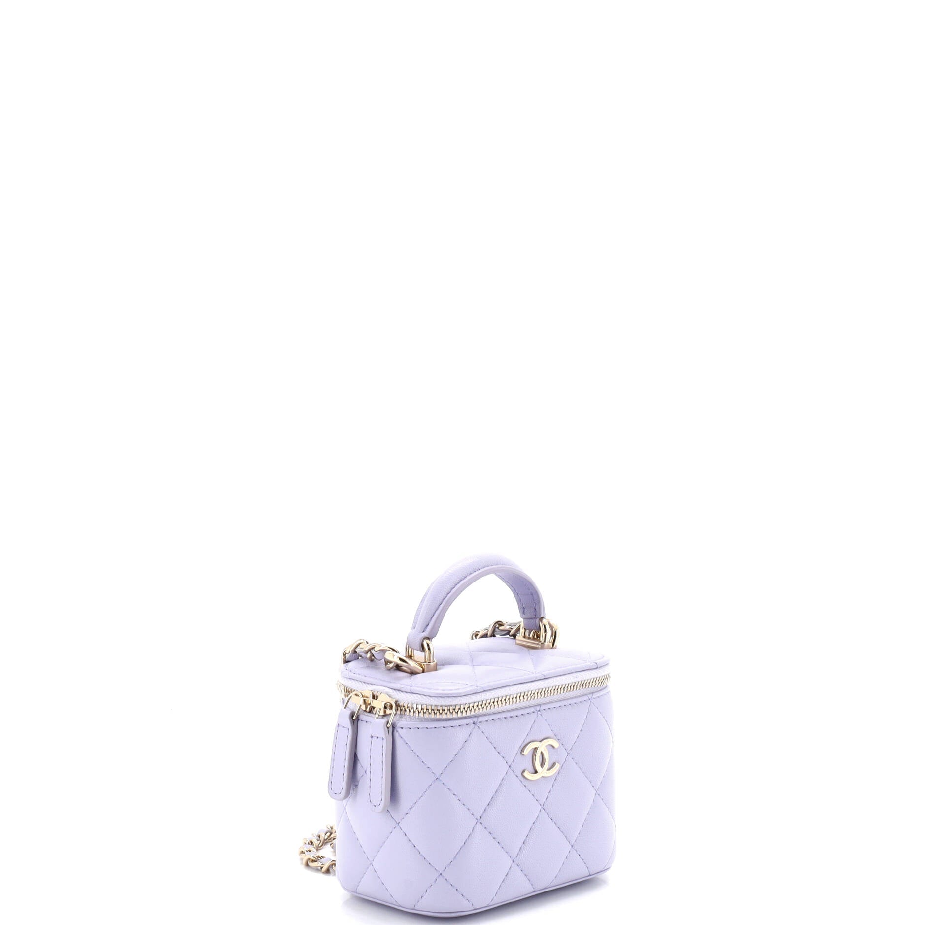 Classic Top Handle Vanity Case with Chain Quilted Lambskin Mini