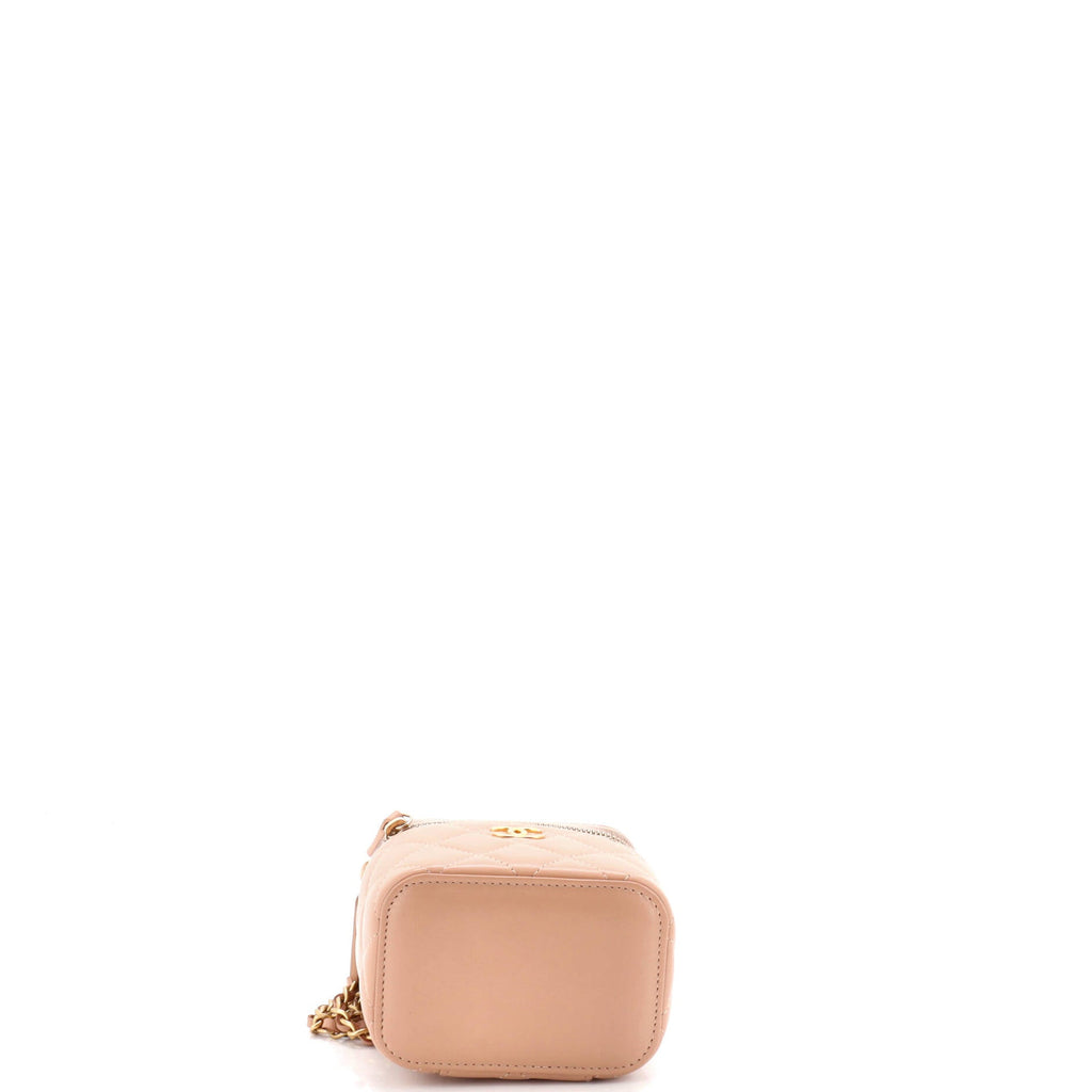 Classic Top Handle Vanity Case with Chain Quilted Lambskin Mini