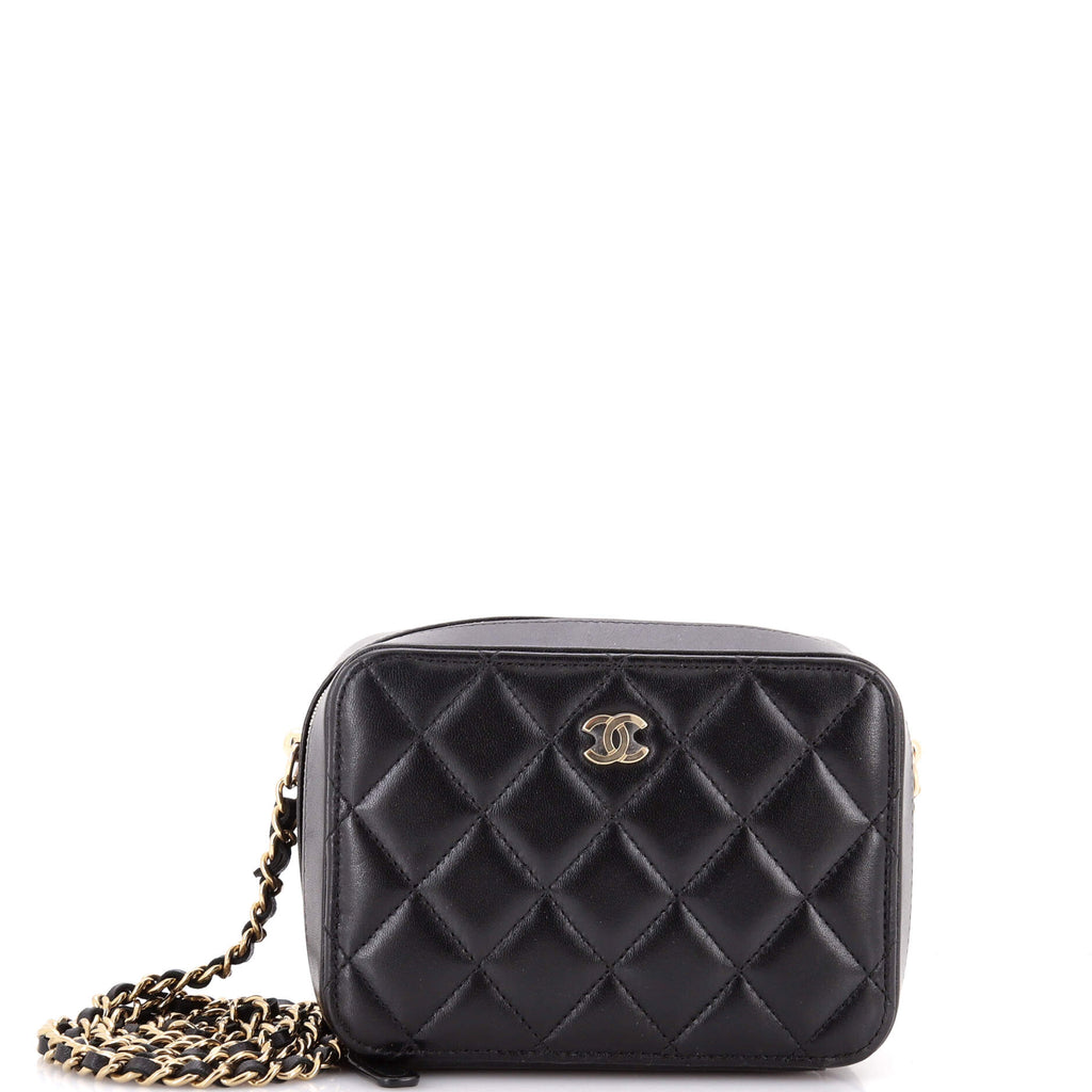 Zip Around Vanity Case with Chain Quilted Lambskin Mini
