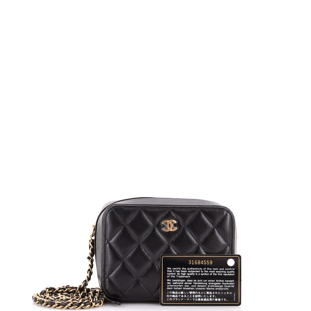 Zip Around Vanity Case with Chain Quilted Lambskin Mini