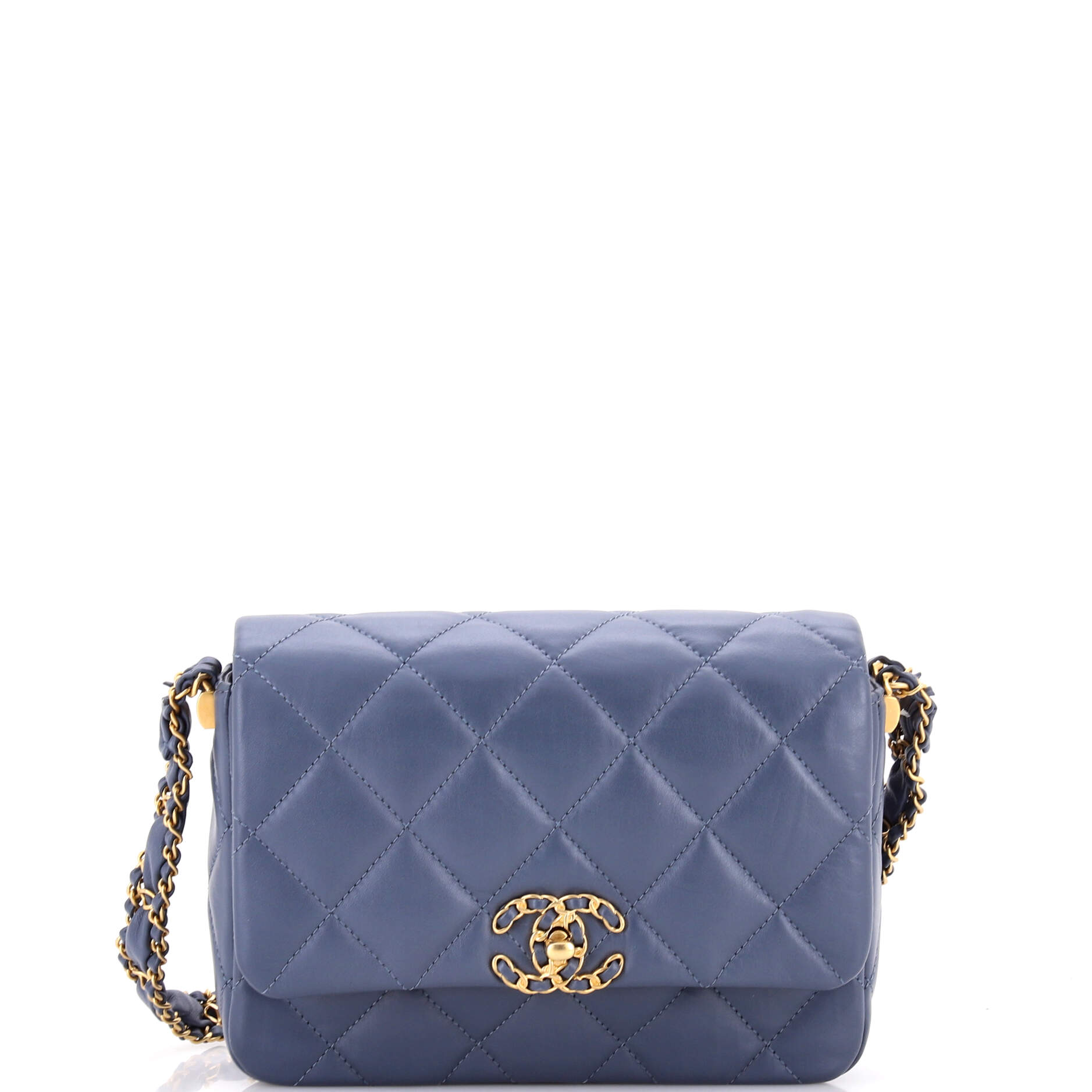 19 Braided Strap Flap Bag Quilted Aged Calfskin Small