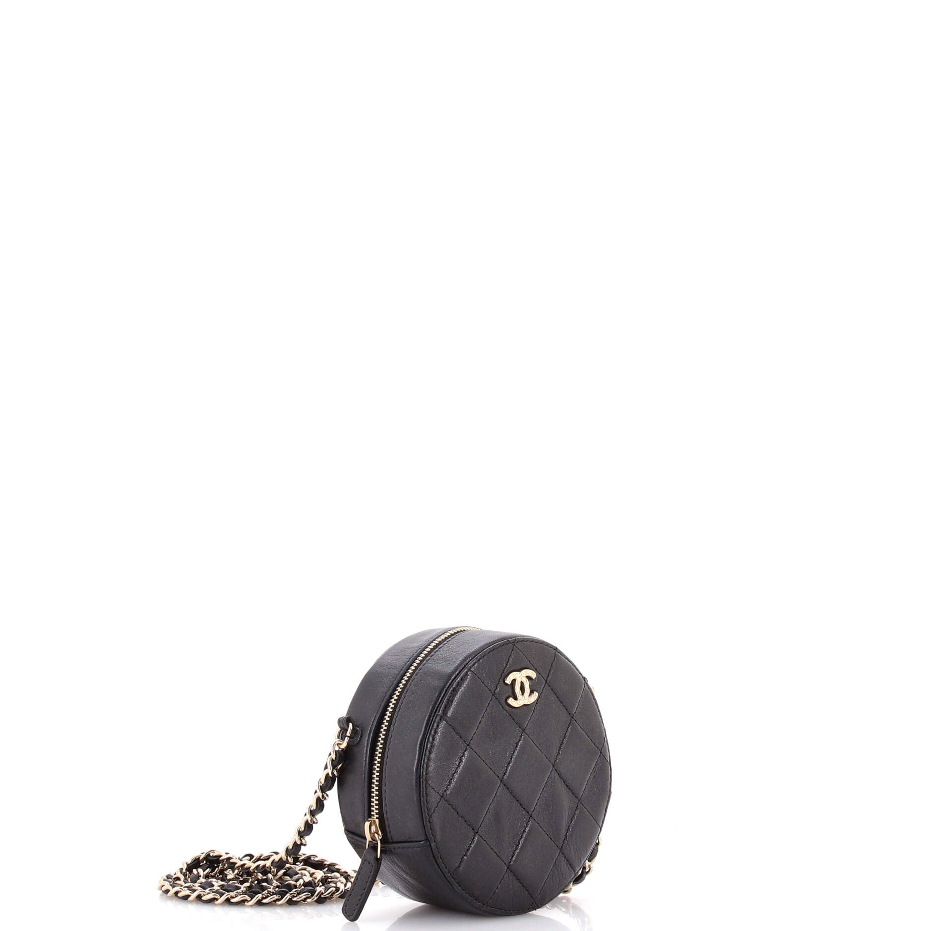 Round Clutch with Chain Debossed Quilted Leather
