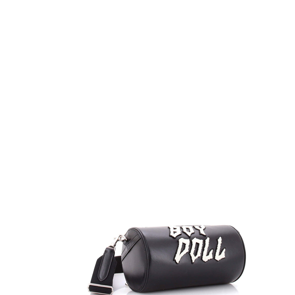 Cylinder Shoulder Bag Leather with Applique