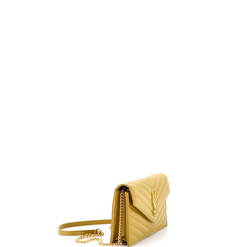 Classic Monogram Wallet on Chain Matelasse Chevron Leather Small