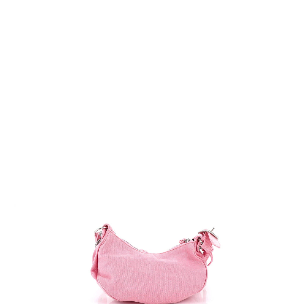Le Cagole Giant Studs Shoulder Bag Denim with Crystals XS