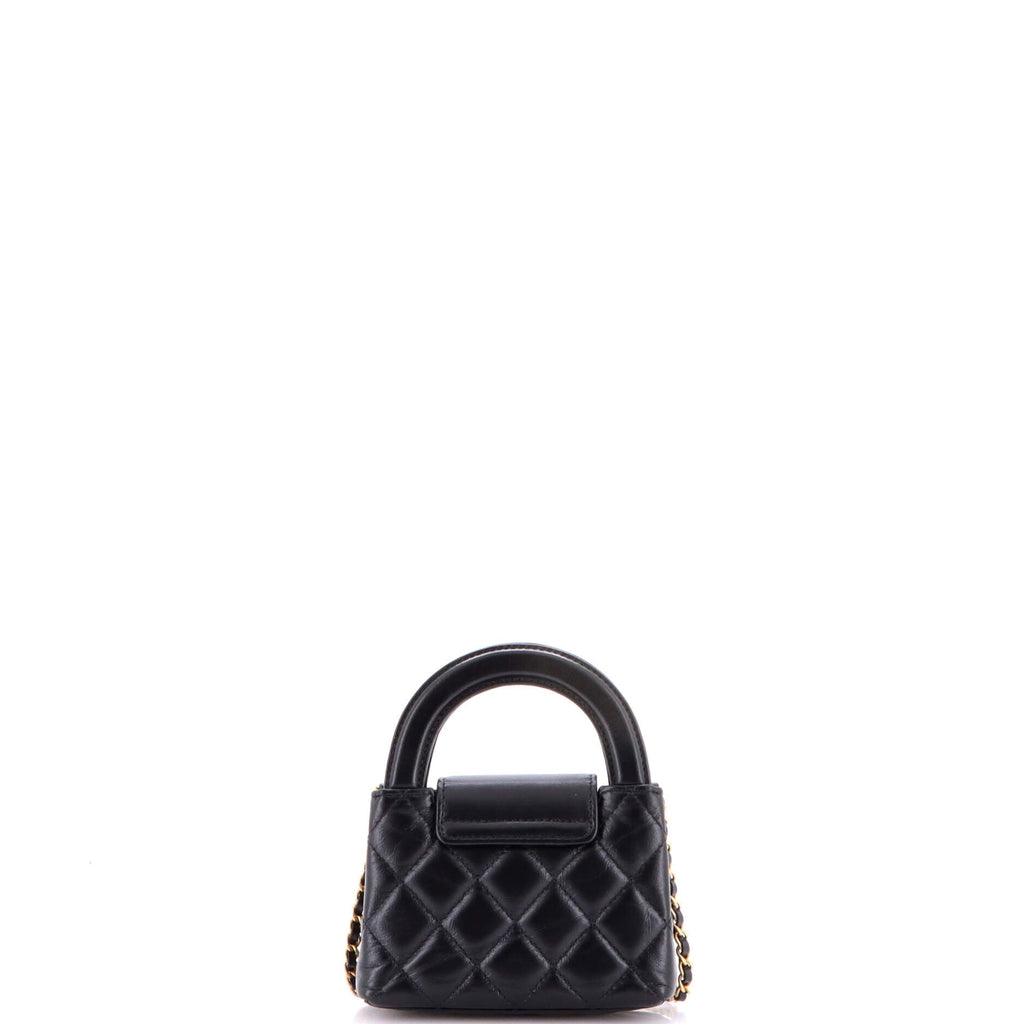Kelly Top Handle Shopping Bag Quilted Shiny Aged Calfskin Nano