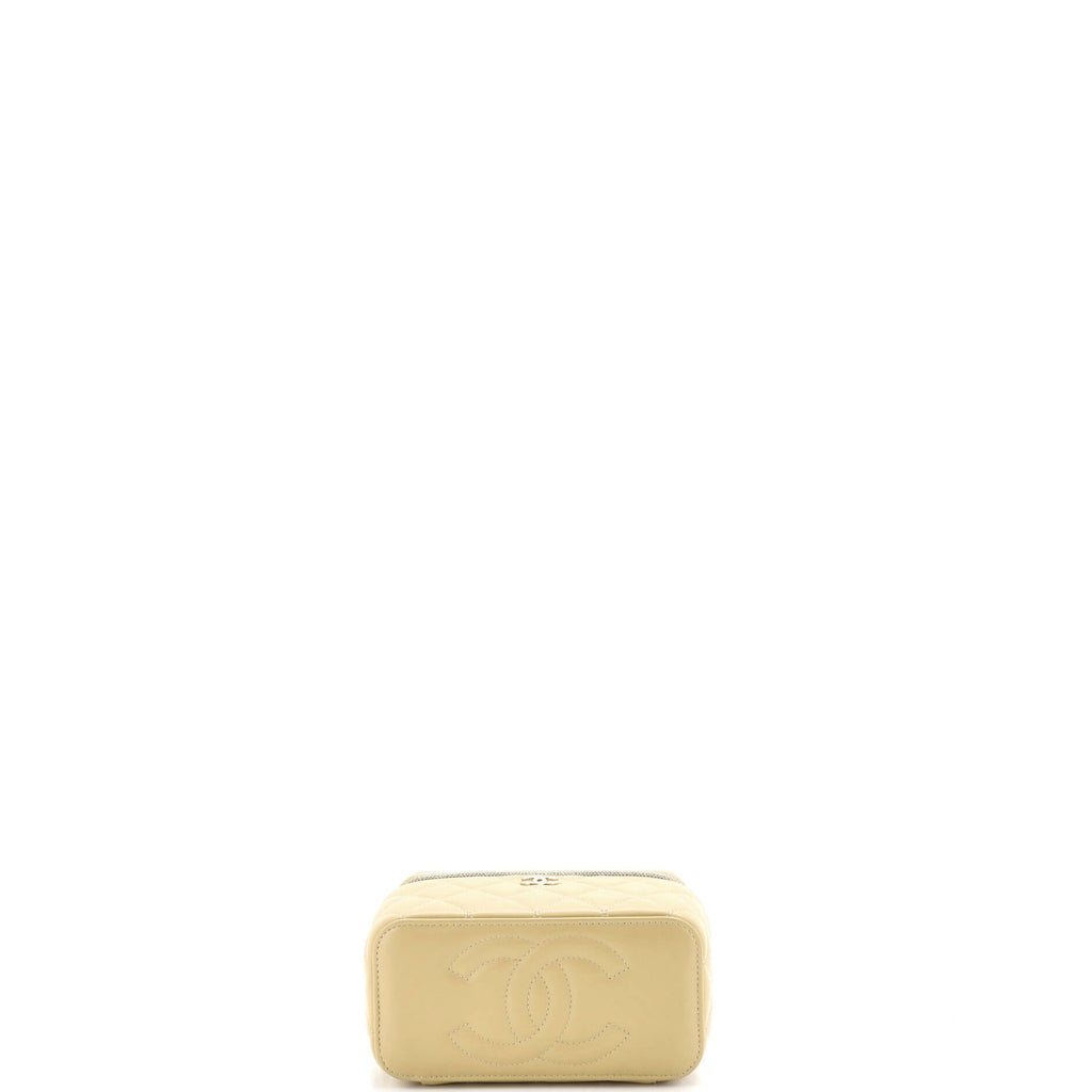 Classic Top Handle Vanity Case with Chain Quilted Lambskin Small