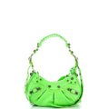Le Cagole Giant Studs Shoulder Bag Crocodile Embossed Leather XS