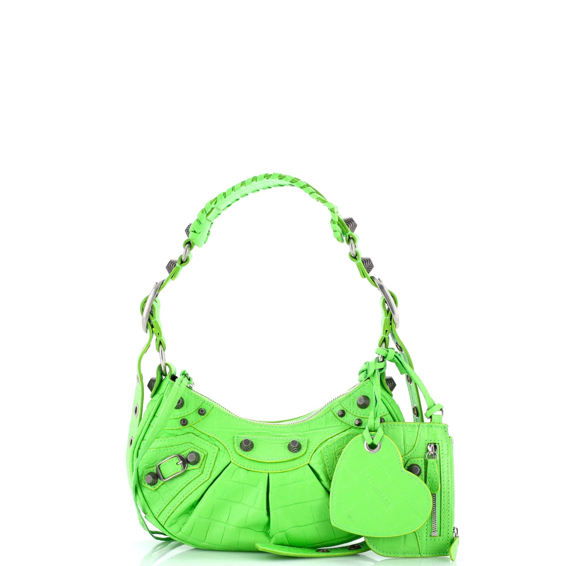 Le Cagole Giant Studs Shoulder Bag Crocodile Embossed Leather XS