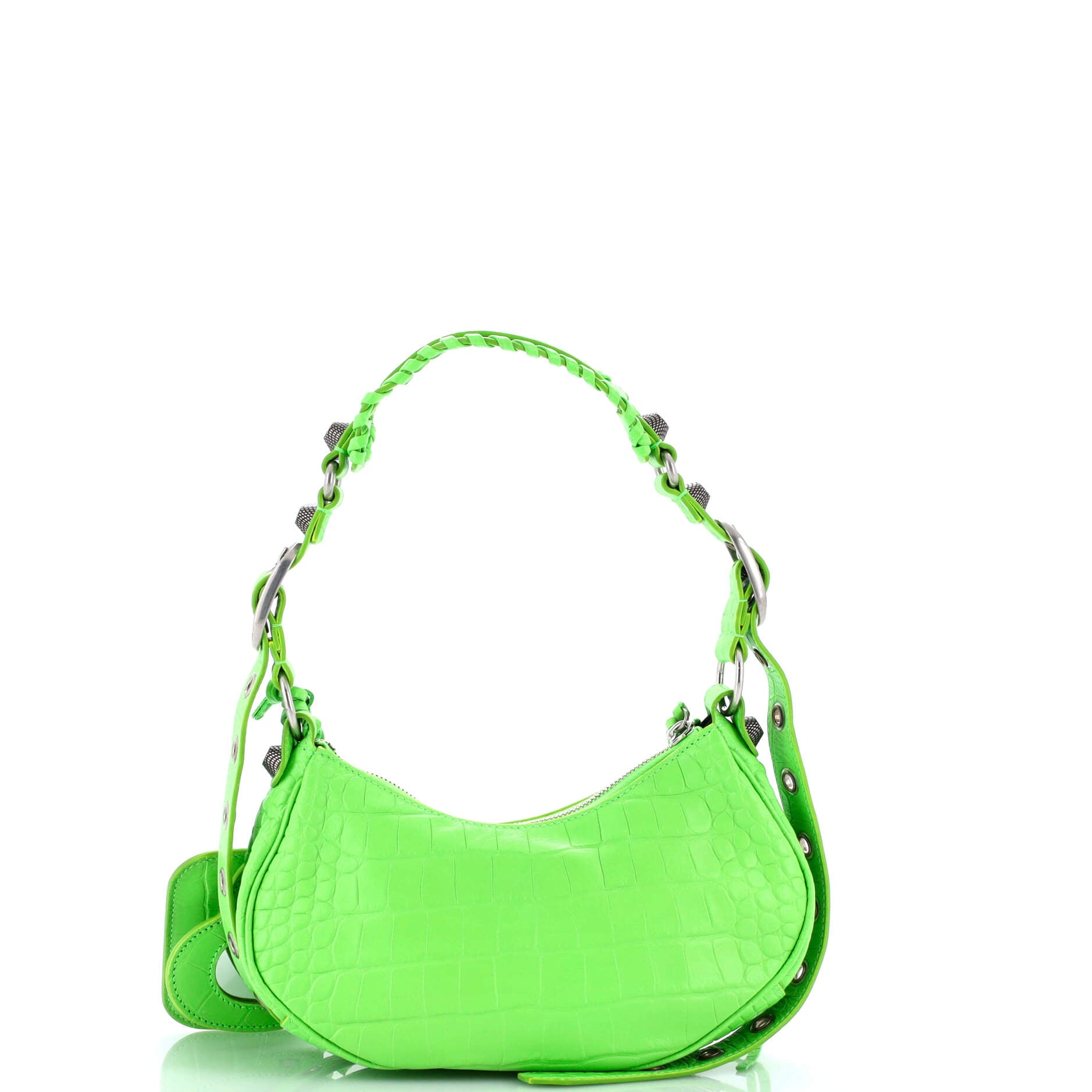 Le Cagole Giant Studs Shoulder Bag Crocodile Embossed Leather XS