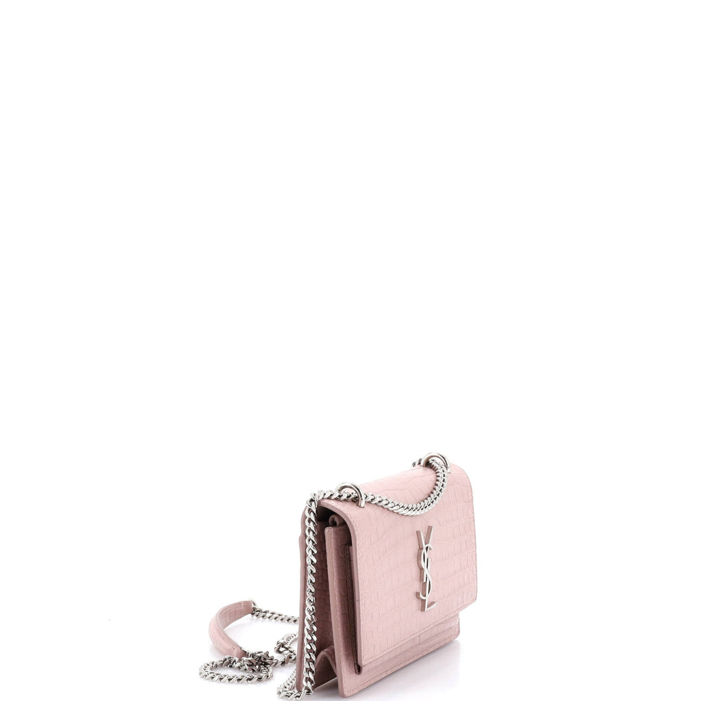 Sunset Chain Wallet Crocodile Embossed Leather