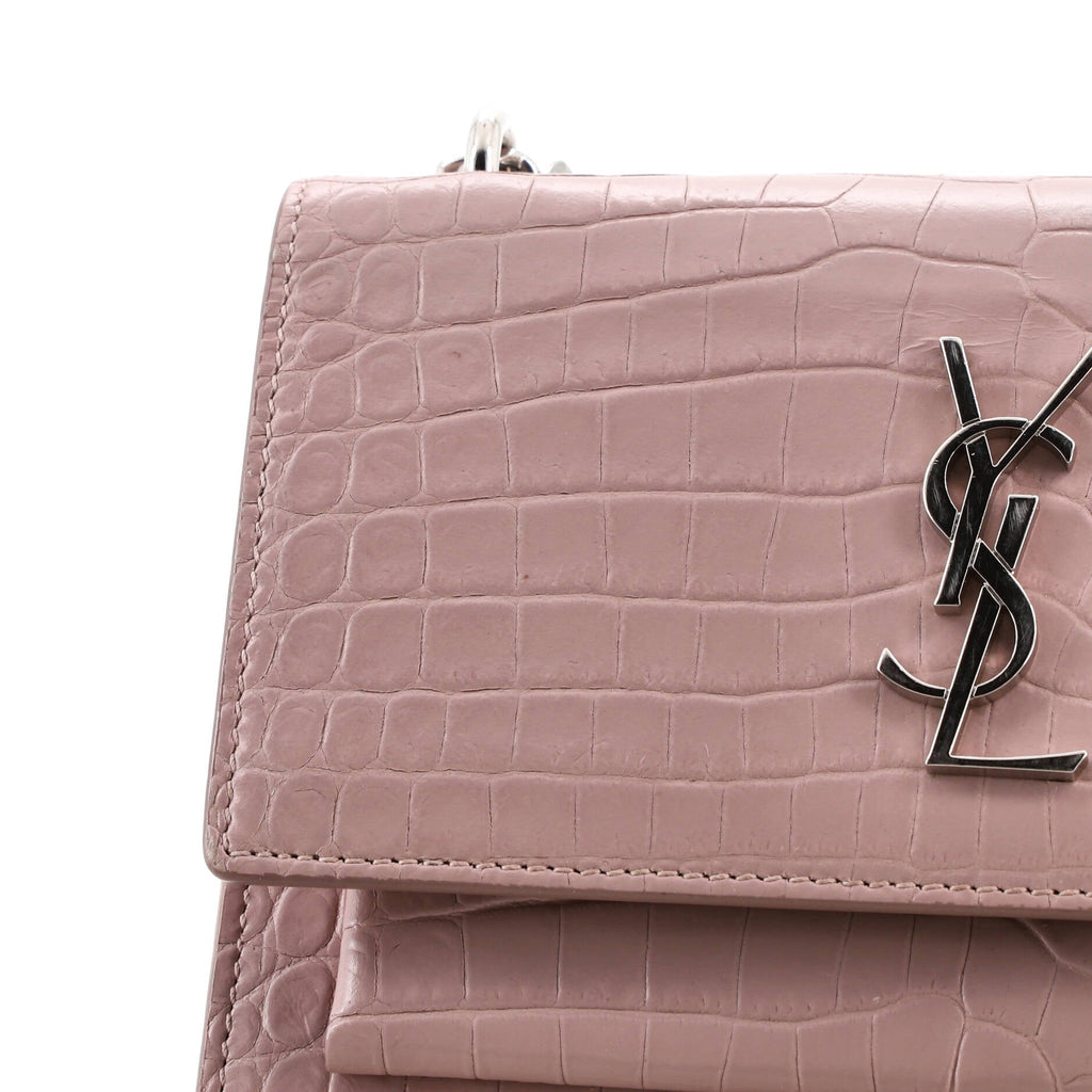 Sunset Chain Wallet Crocodile Embossed Leather