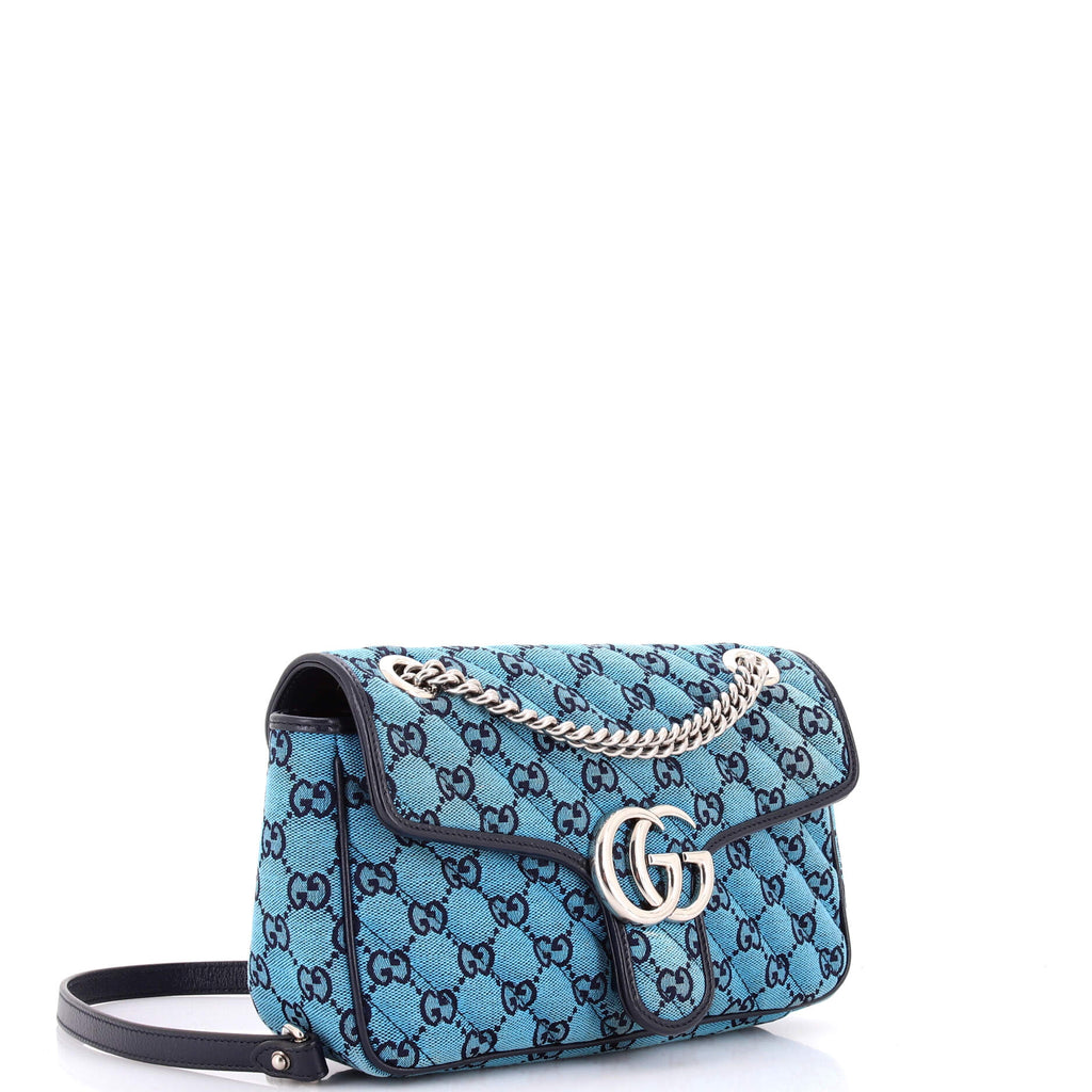GG Marmont Flap Bag Diagonal Quilted GG Canvas with Leather Small