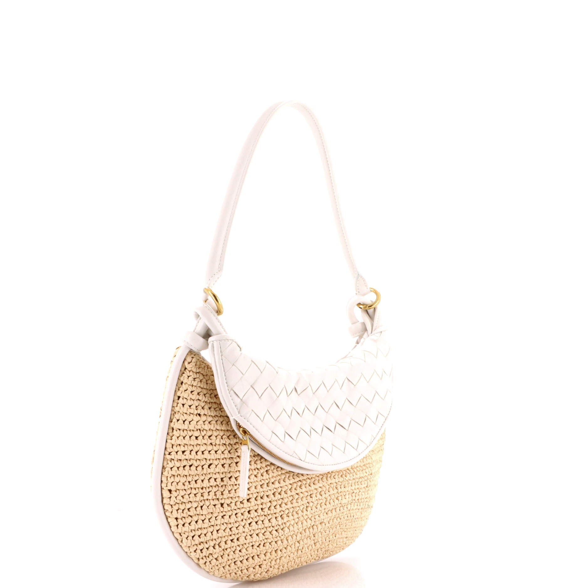 Gemelli Shoulder Bag Raffia with Intrecciato Leather Medium