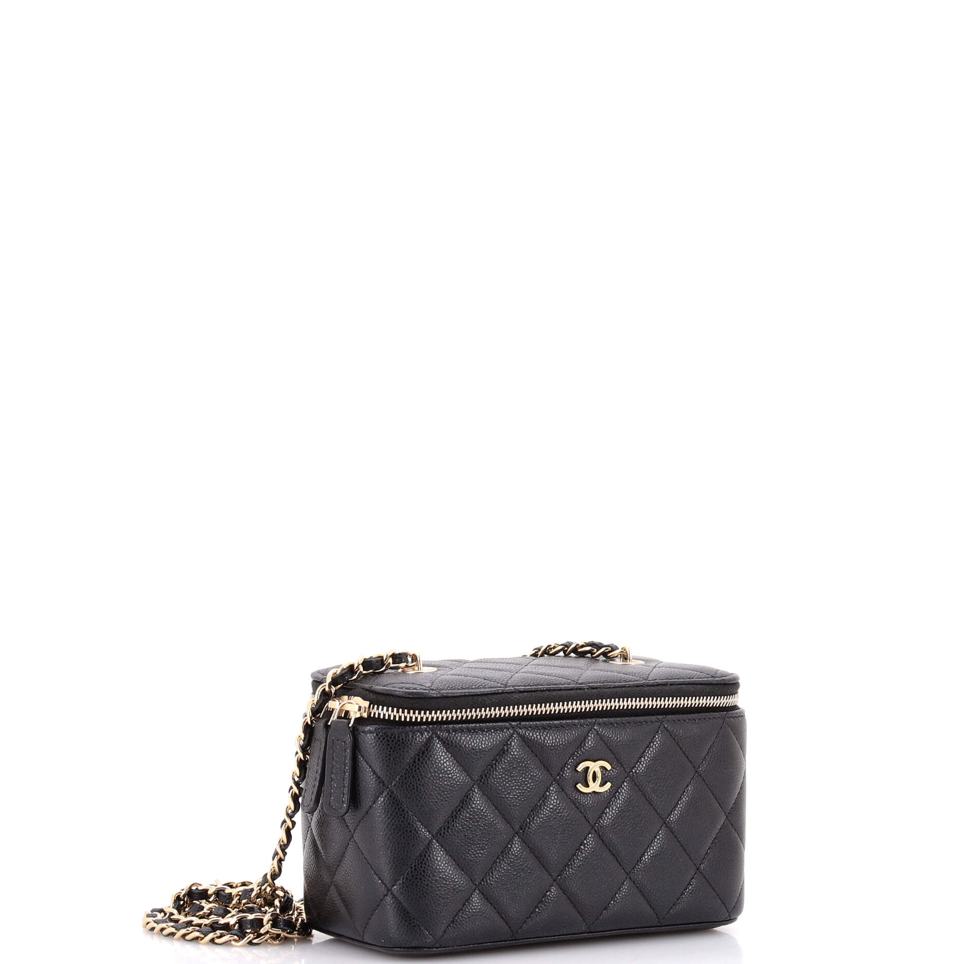 Classic Vanity Case with Chain Quilted Caviar Small