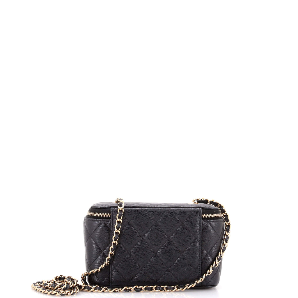Classic Vanity Case with Chain Quilted Caviar Small