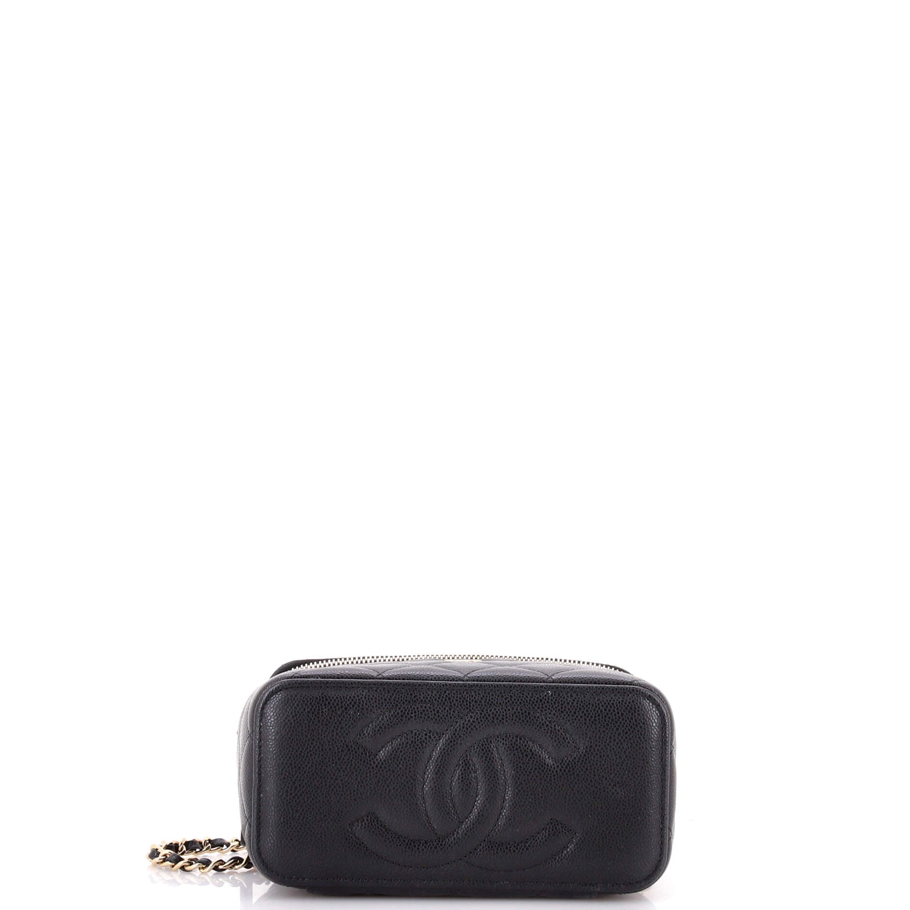 Classic Vanity Case with Chain Quilted Caviar Small