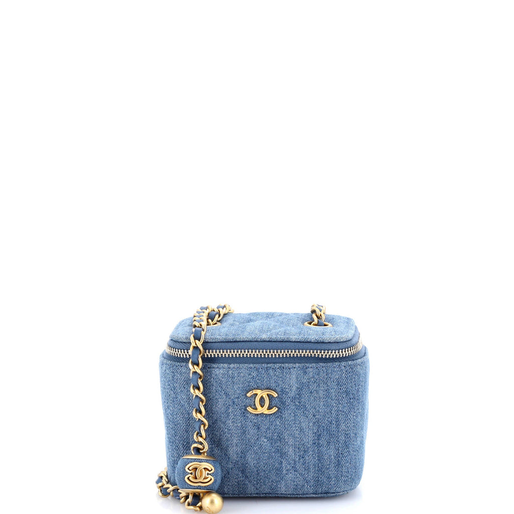 Pearl Crush Vanity Case with Chain Quilted Denim Mini