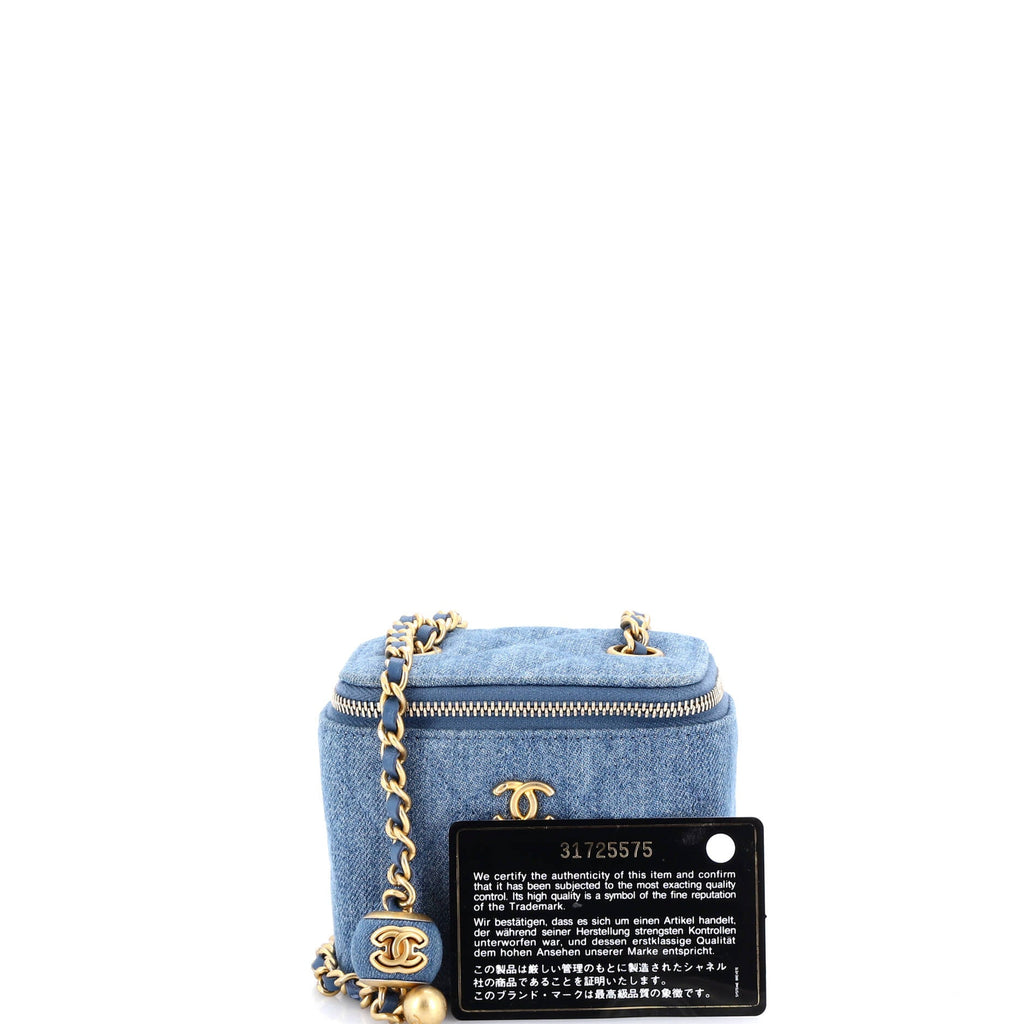 Pearl Crush Vanity Case with Chain Quilted Denim Mini