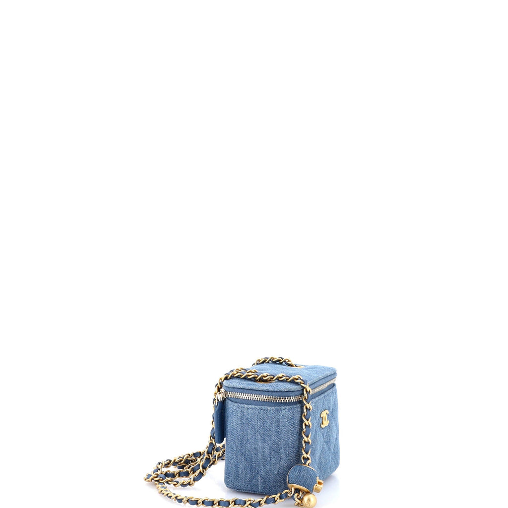 Pearl Crush Vanity Case with Chain Quilted Denim Mini