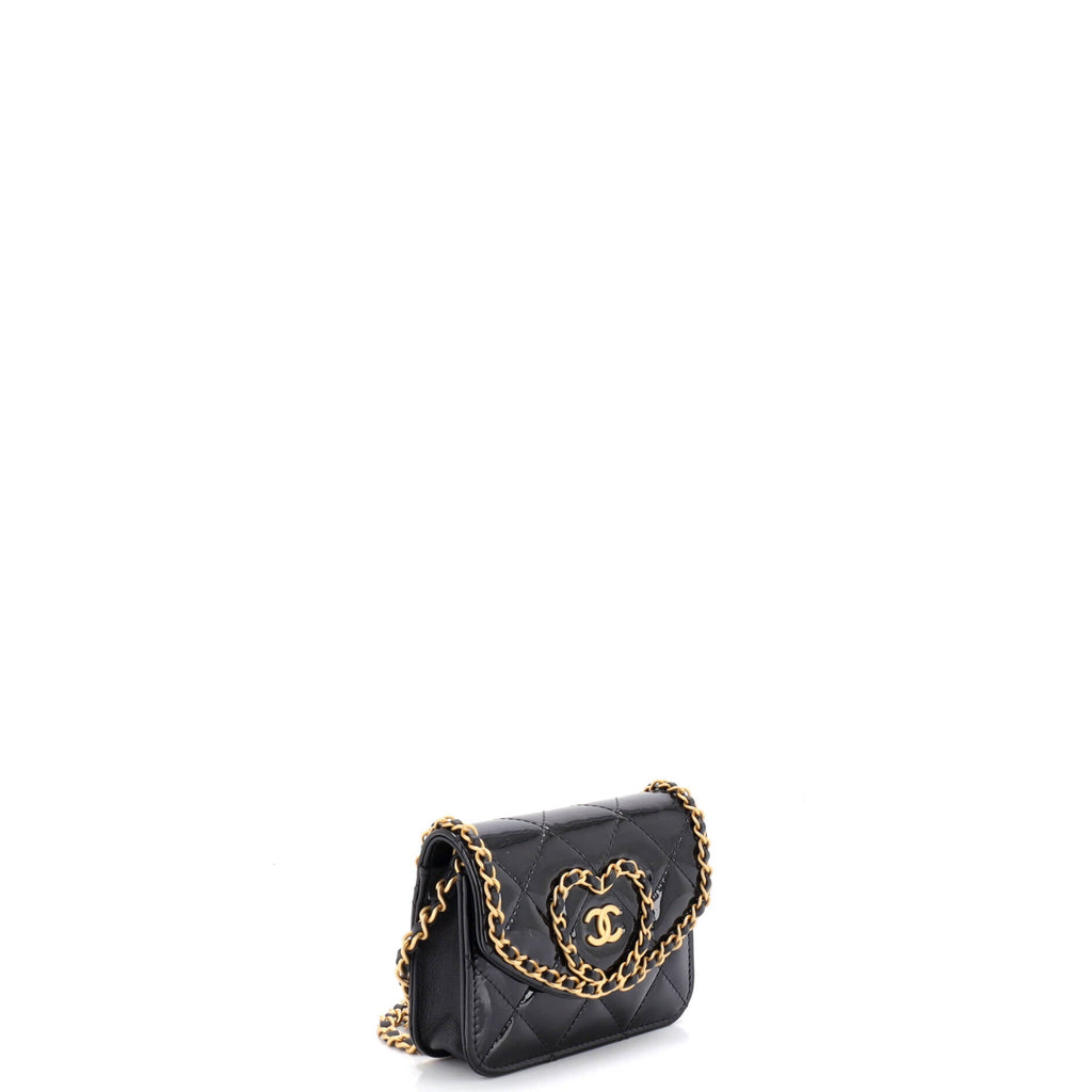 Heart Chain Flap Bag Quilted Patent Mini