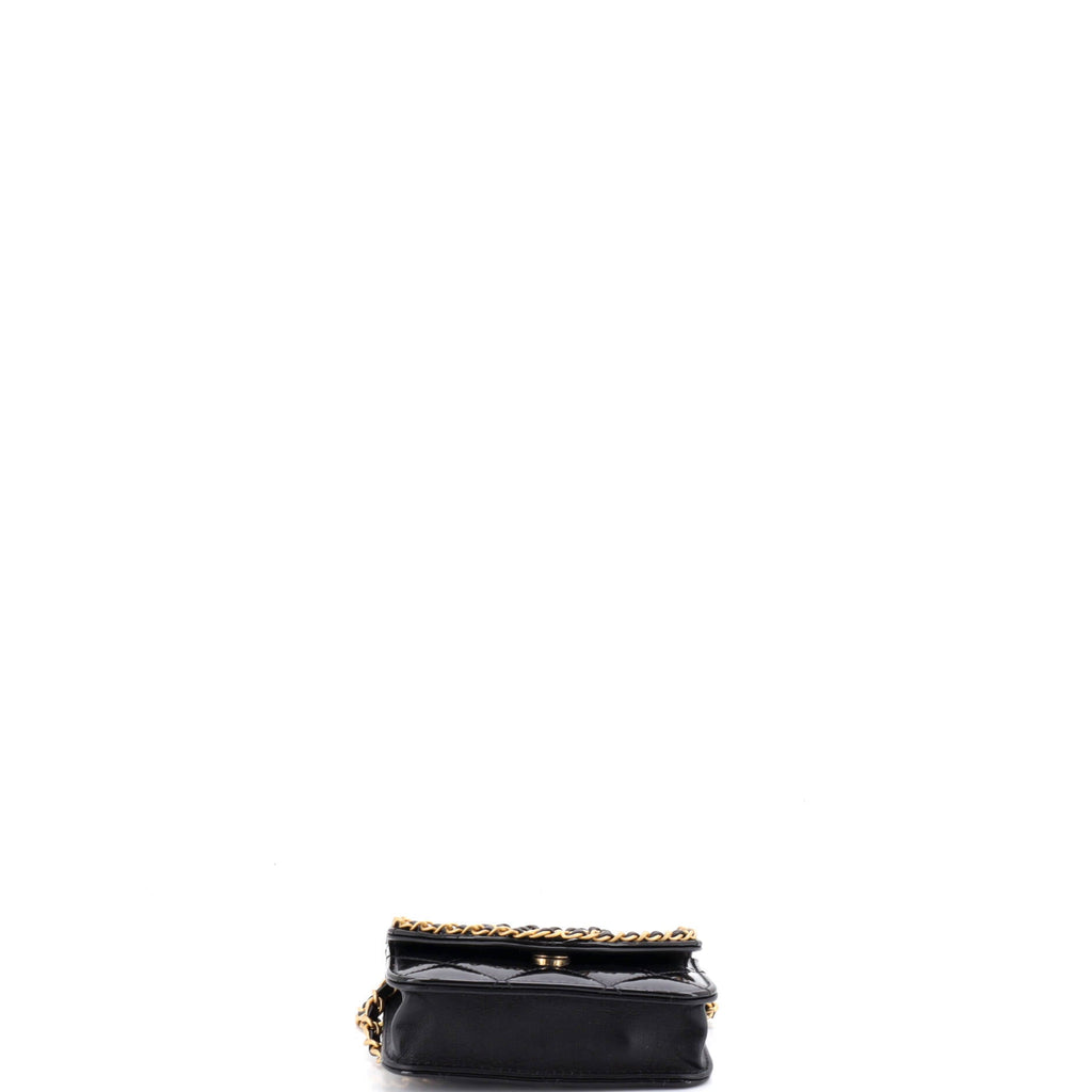 Heart Chain Flap Bag Quilted Patent Mini