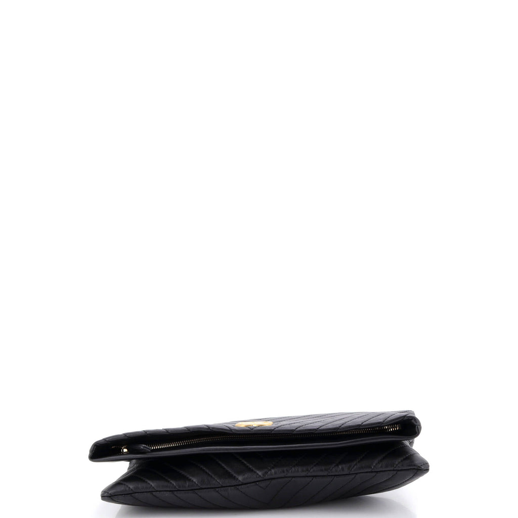 CC Foldover Clutch Chevron Lambskin Large