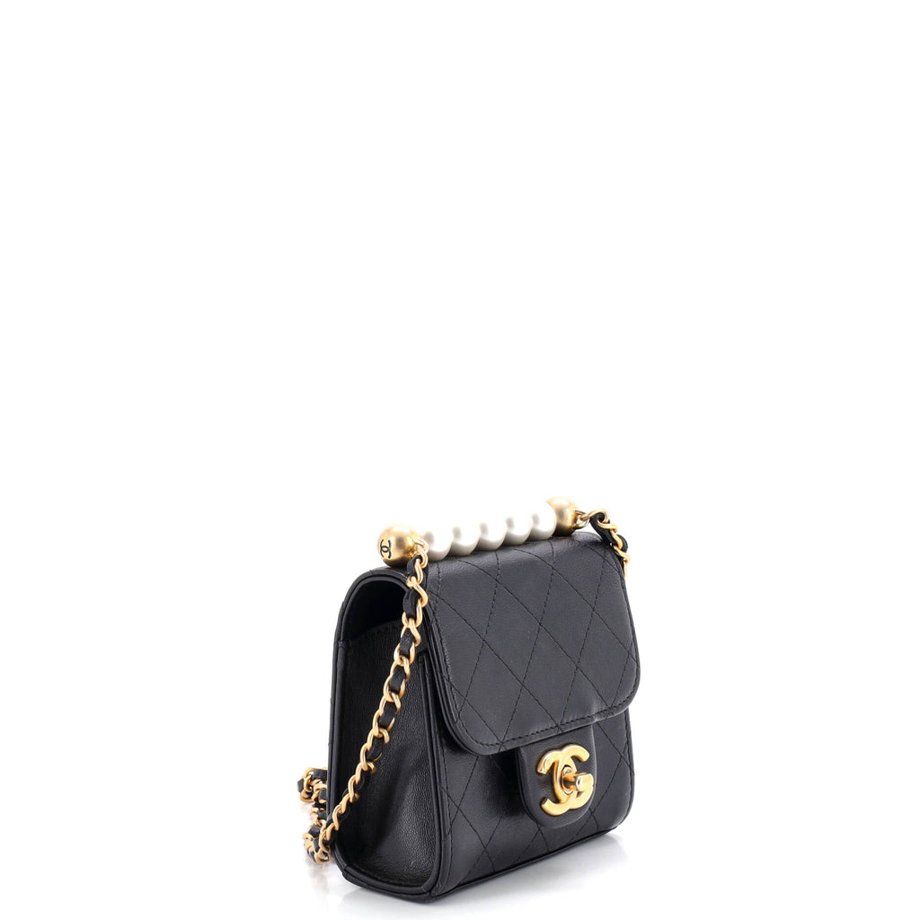Chic Pearls Flap Clutch with Chain Quilted Goatskin Mini