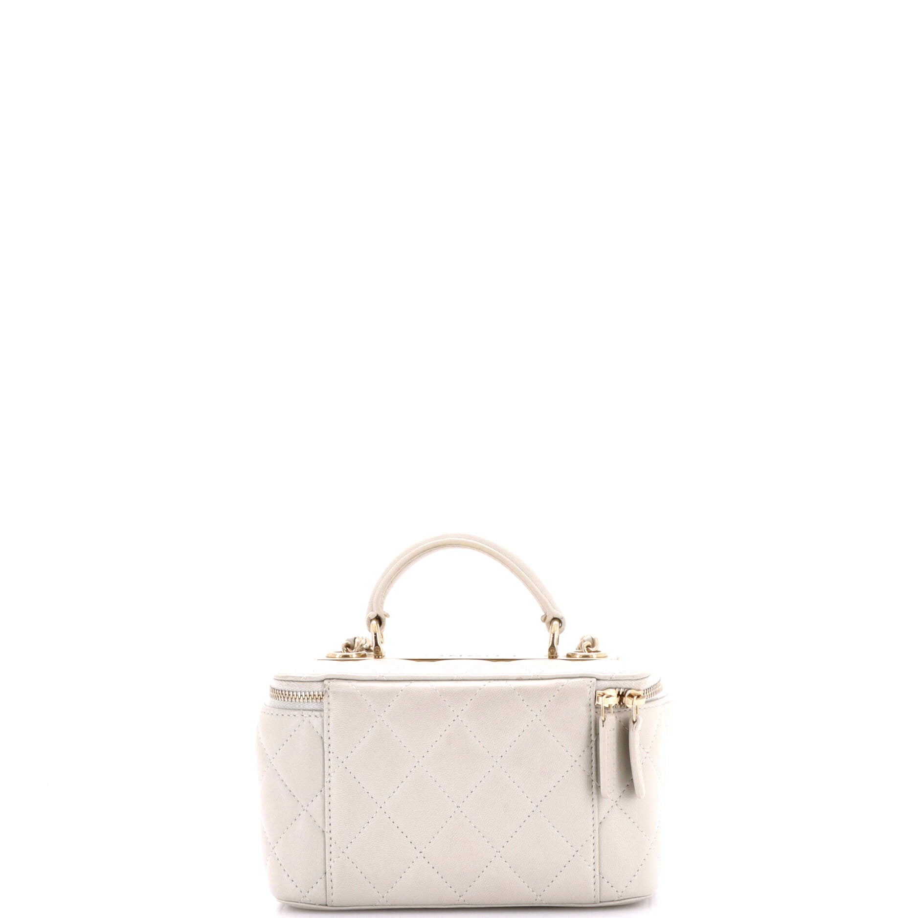Trendy CC Top Handle Vanity Case with Chain Quilted Lambskin Small