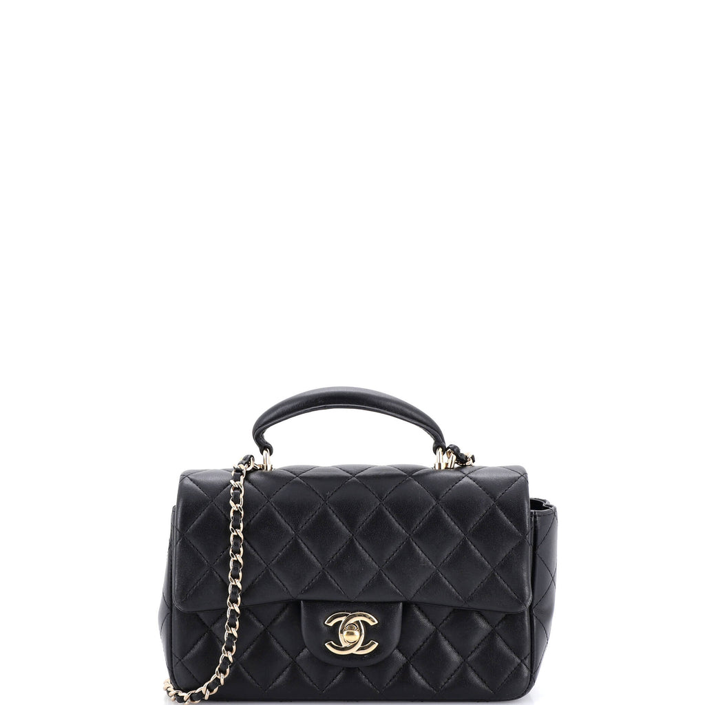 Classic Single Flap Top Handle Bag Quilted Lambskin Mini