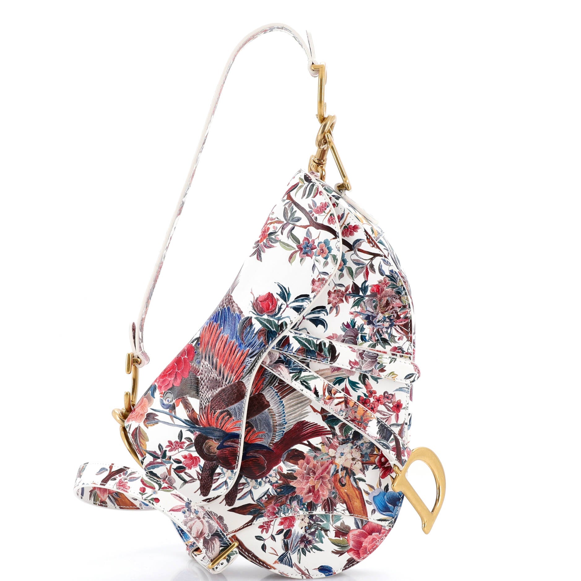 Saddle Handbag with Strap Printed Leather Medium