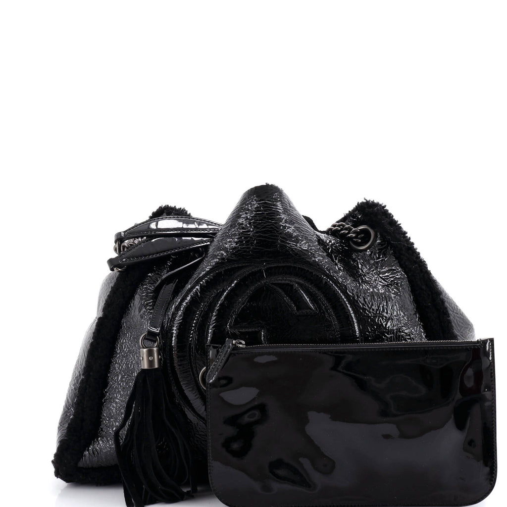 Soho Chain Strap Shoulder Bag Patent and Shearling Medium