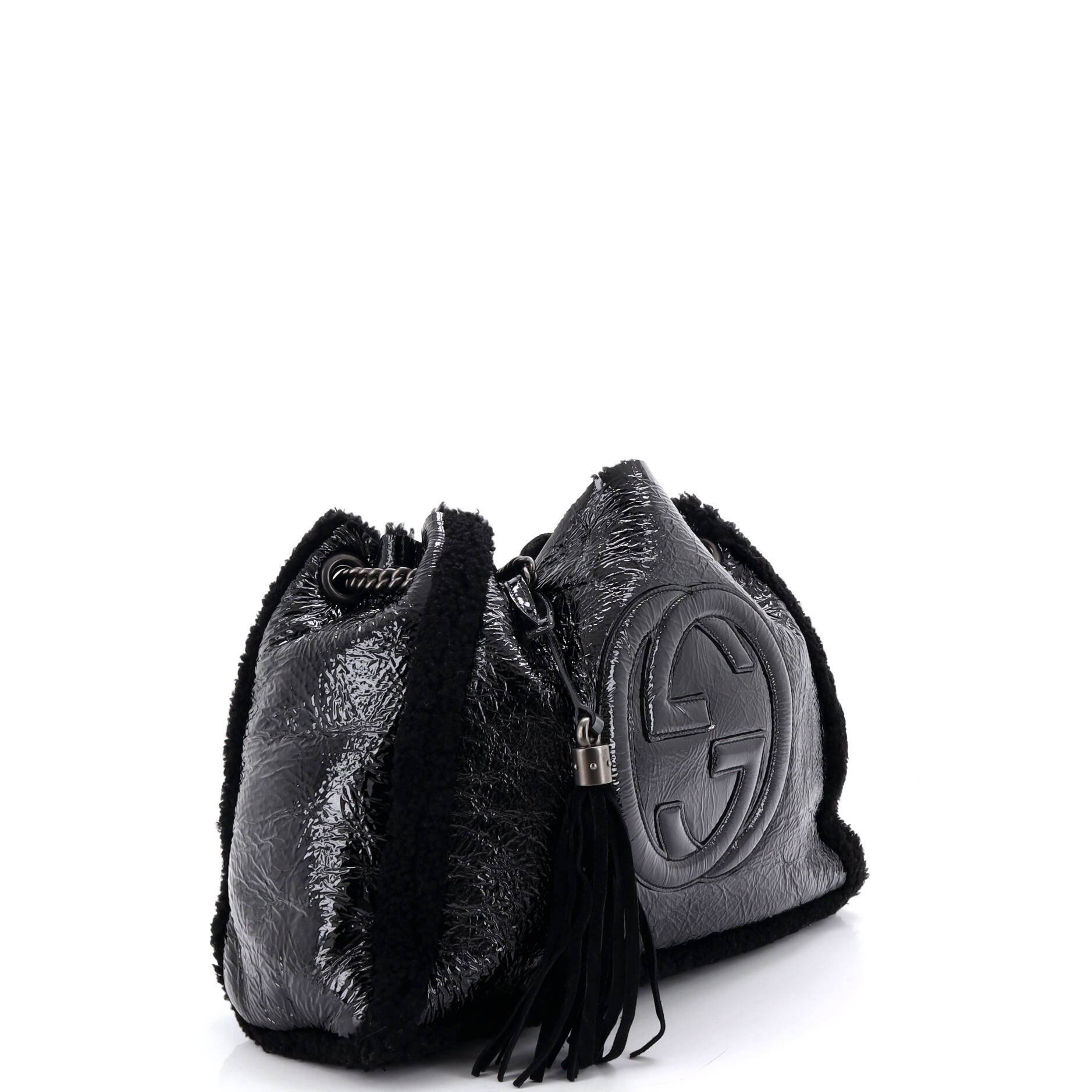 Soho Chain Strap Shoulder Bag Patent and Shearling Medium