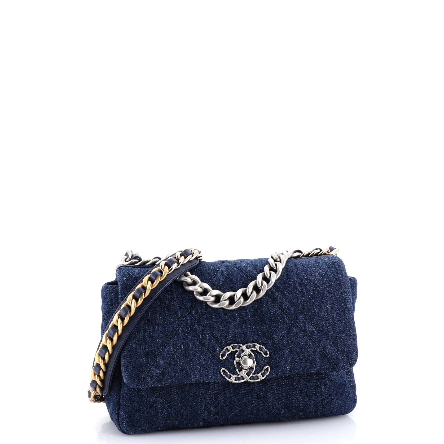 19 Flap Bag Quilted Denim Medium