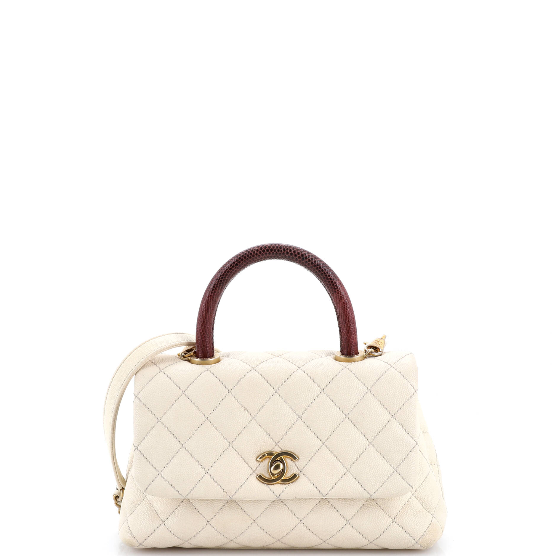 Coco Top Handle Bag Quilted Caviar with Lizard Mini