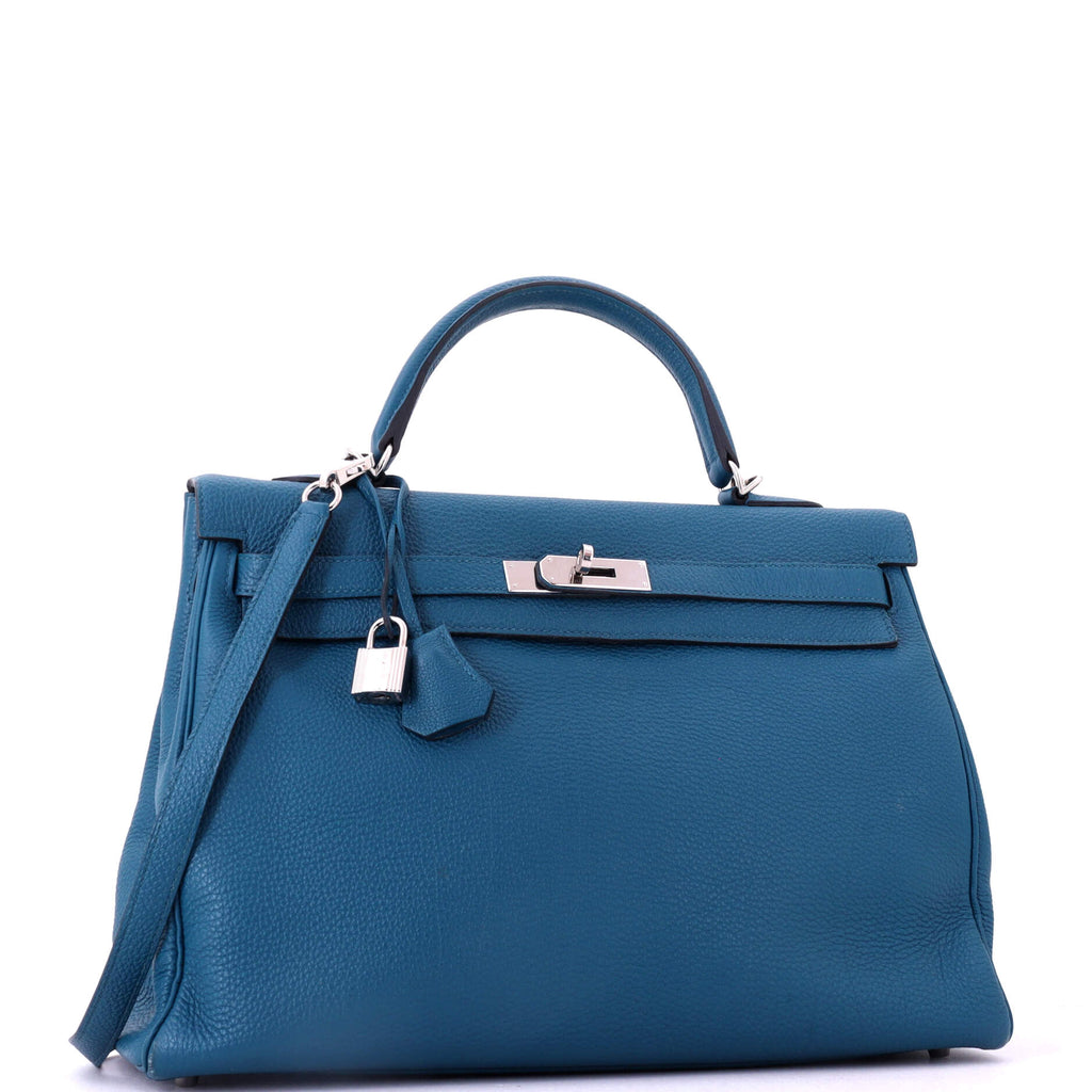 Kelly Handbag Bleu De Galice Togo with Palladium Hardware 35