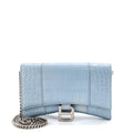 Hourglass Chain Wallet Crocodile Embossed Leather