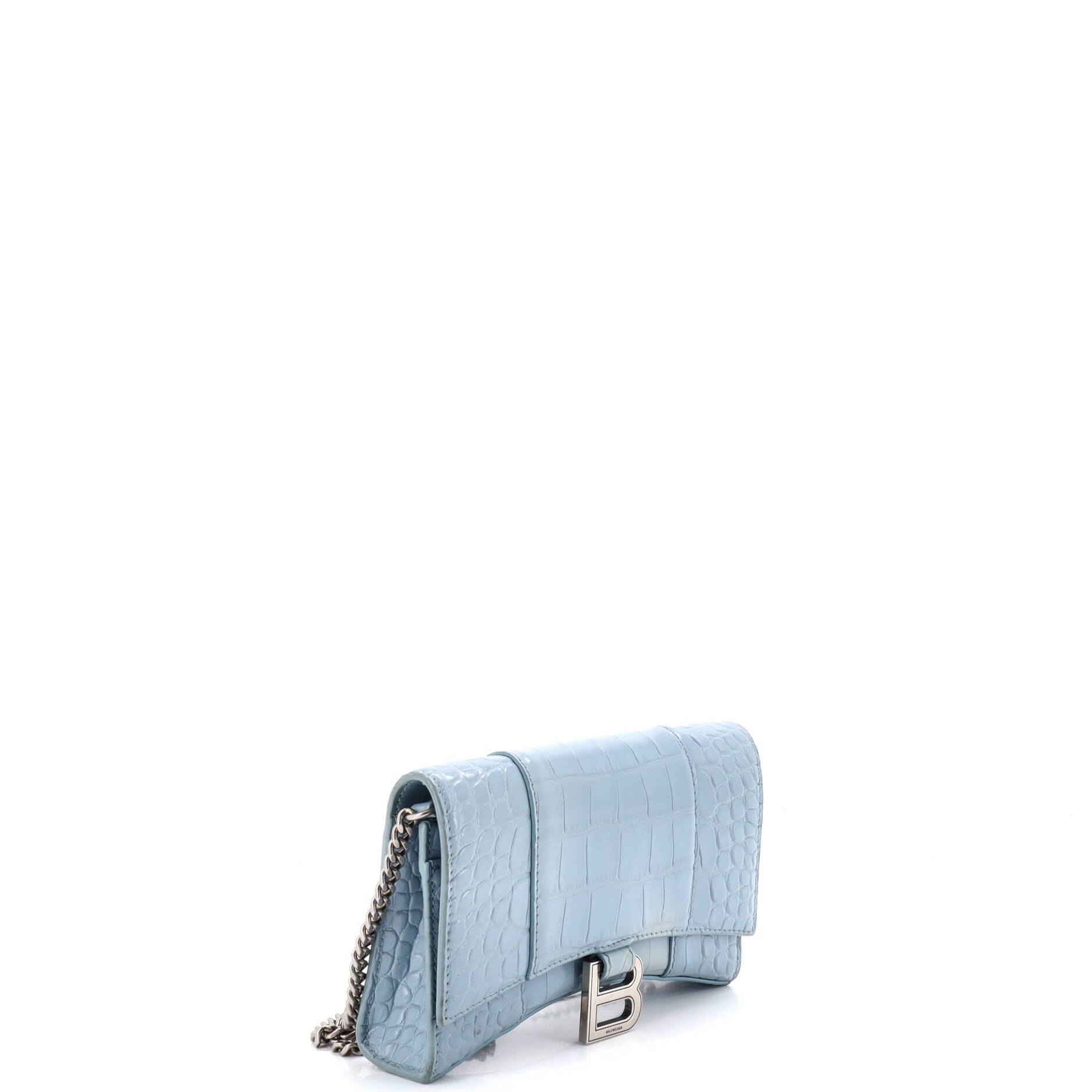 Hourglass Chain Wallet Crocodile Embossed Leather