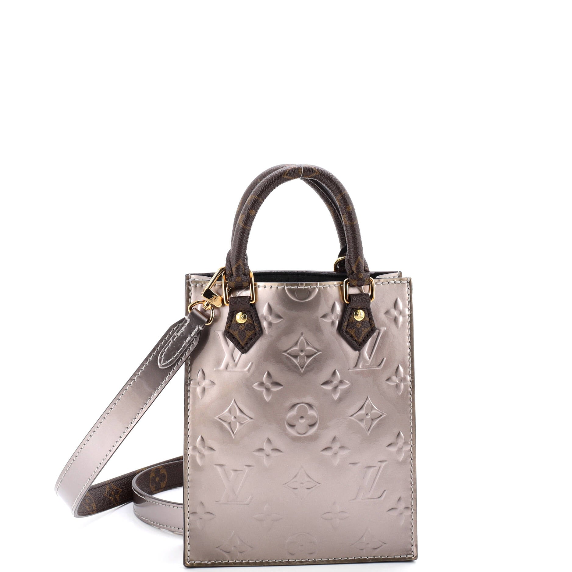 Petit Sac Plat Bag Monogram Vernis with Monogram Canvas