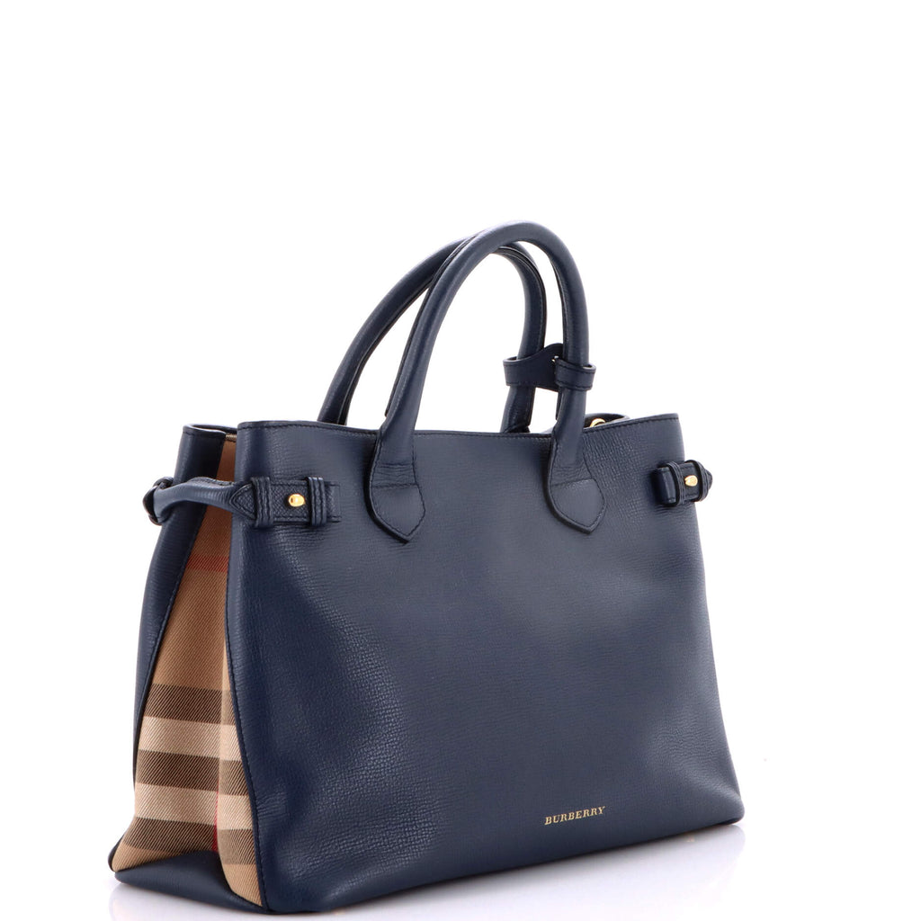 Banner Tote Leather and House Check Canvas Medium