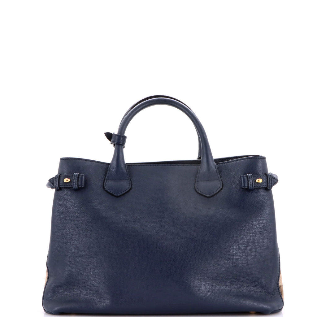 Banner Tote Leather and House Check Canvas Medium